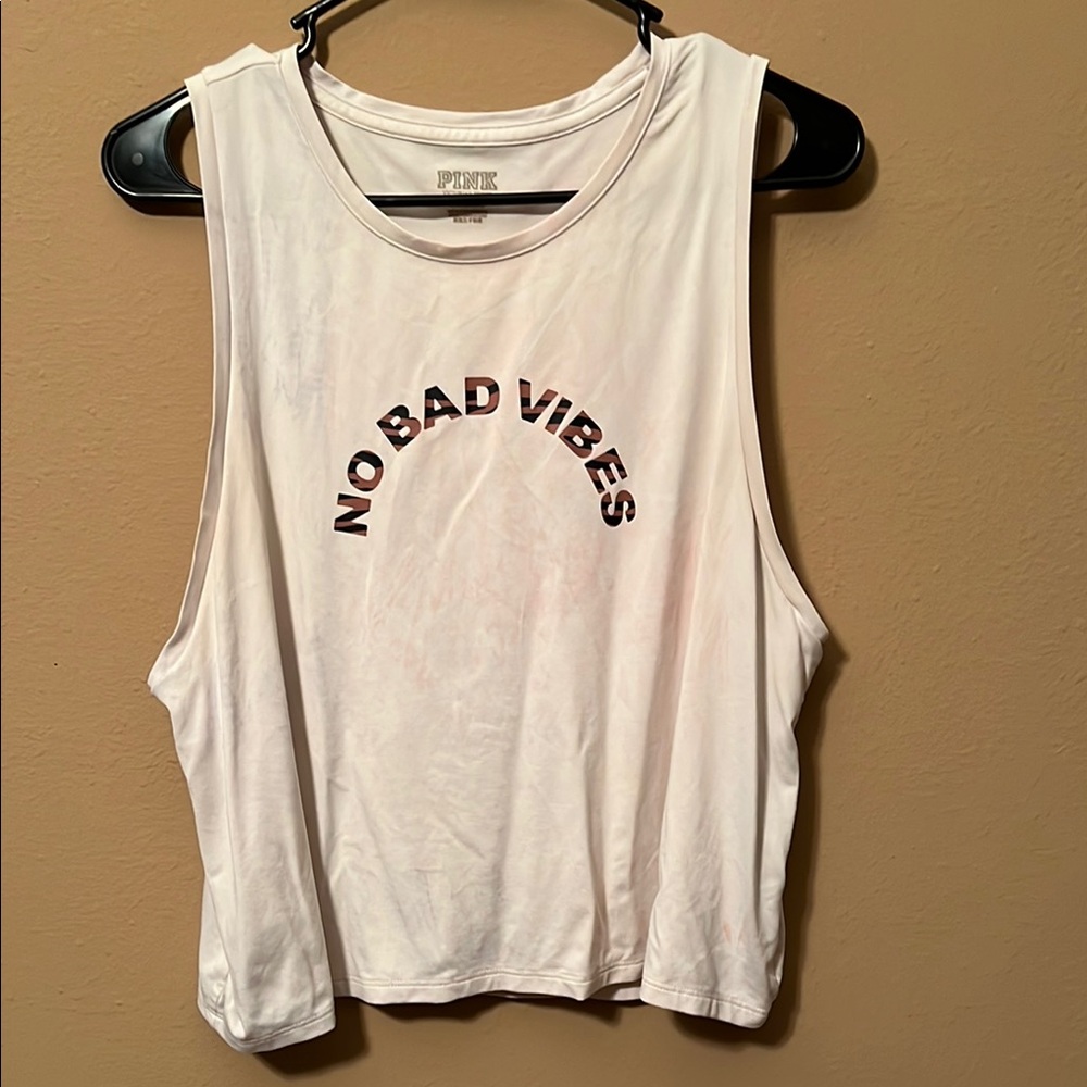 PINK Victoria's Secret White Crop Muscle Tee